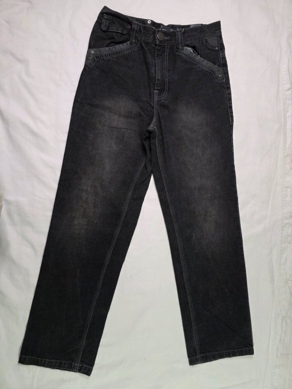"Vintage Y2K Infringement Raider Jeans Size 14 Faded Black Skater Embroidered R